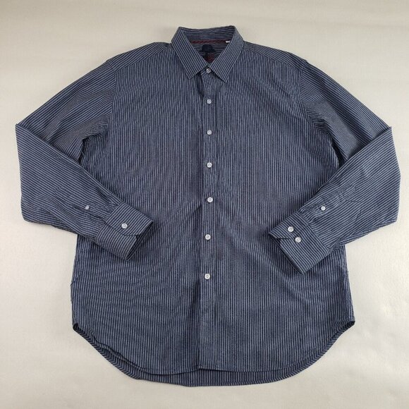 Robert Graham Button Down Shirt Mens Large Blue Classic Fit Striped Long Sleeve - Picture 1 of 14